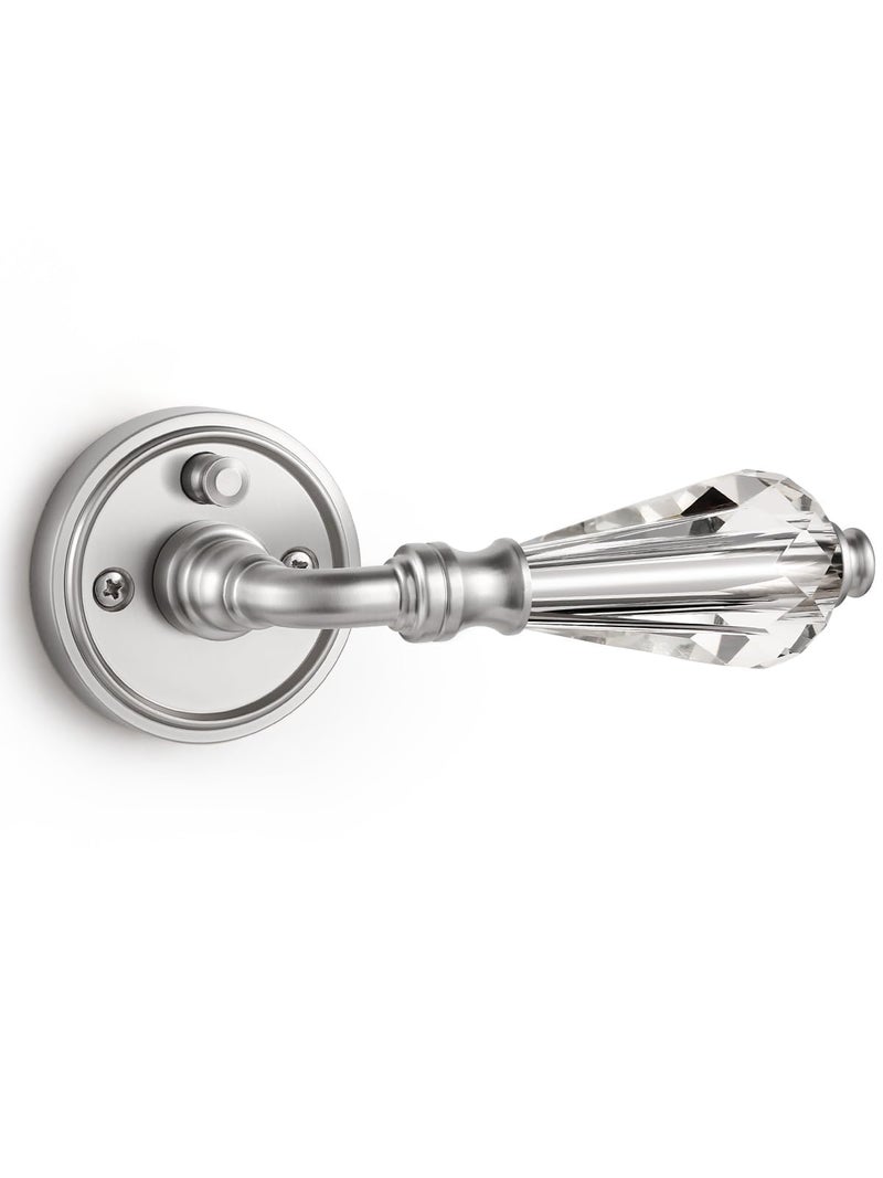 SORWDUERM 1 Pack Brushed Nickel Glass Door Lever Privacy Crystal Door Levers Satin Nickel Door Lever Interior Door Handle for Bedroom and Bathroom,Zinc Alloy - Image 1